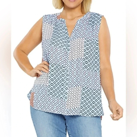 NYDJ Plus Size Sleeveless button-down Pintuck Blouse XL - Picture 1 of 5